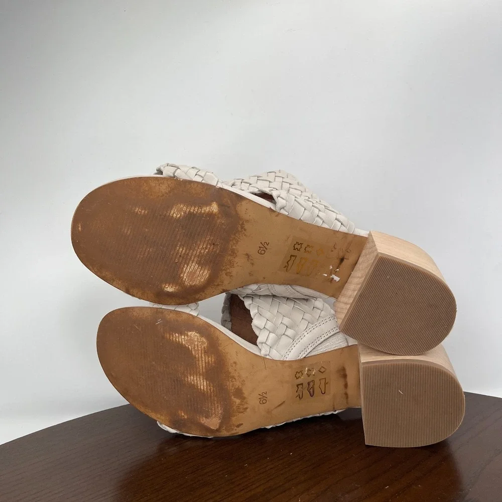 Madewell Kiera Sandals Women 6.5 Pale Oyster Woven Leather Block Heel Mule AM223 - Picture 7 of 16